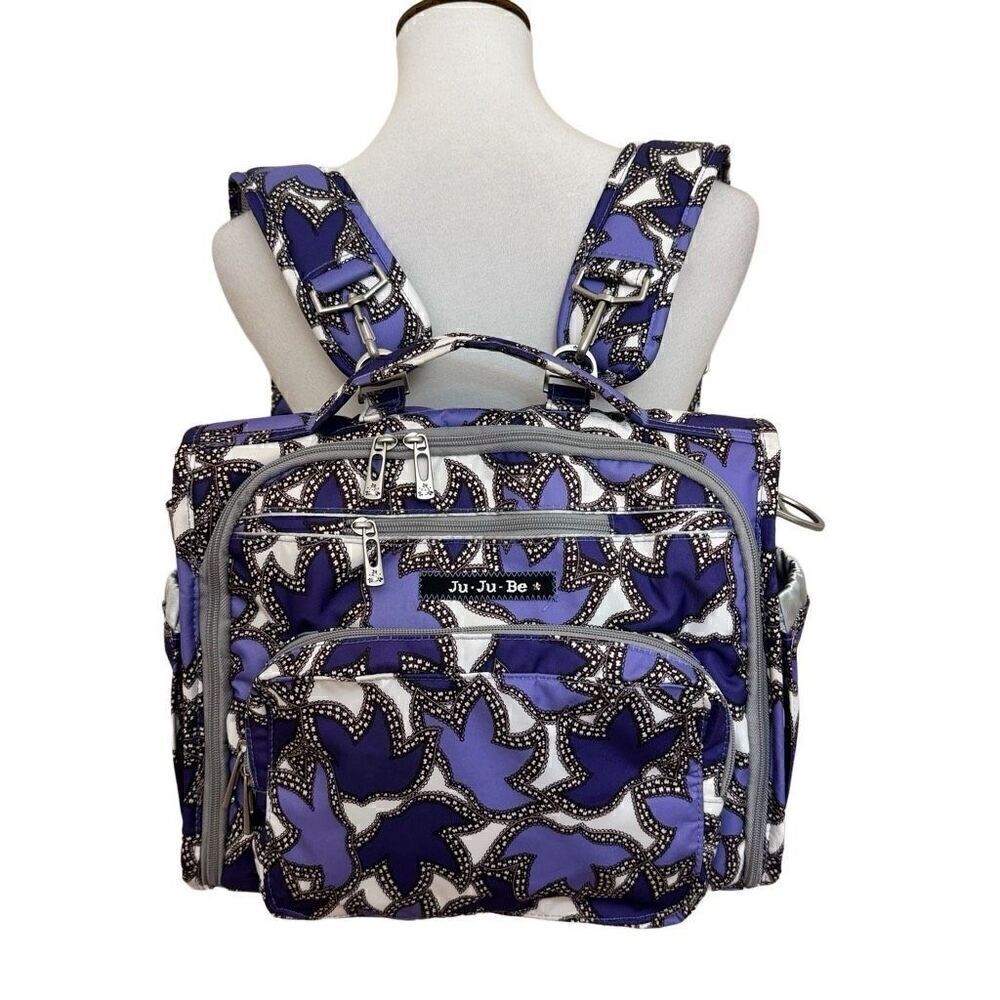 Ju-Ju-Be B.F.F. Diaper Bag Backpack in Lilac Lace Purple Leaf Print